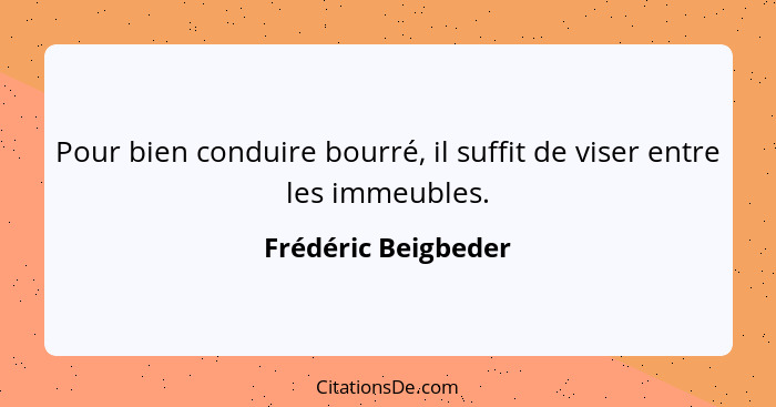 Pour bien conduire bourré, il suffit de viser entre les immeubles.... - Frédéric Beigbeder