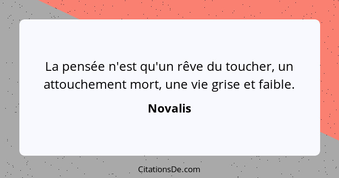 La pensée n'est qu'un rêve du toucher, un attouchement mort, une vie grise et faible.... - Novalis