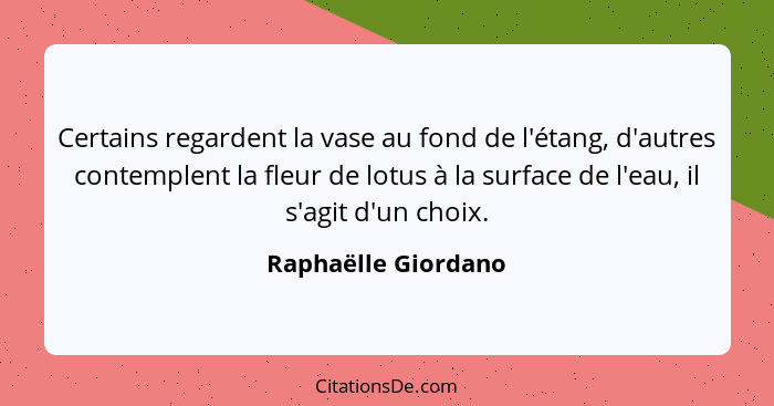 Certains regardent la vase au fond de l'étang, d'autres contemplent la fleur de lotus à la surface de l'eau, il s'agit d'un choix... - Raphaëlle Giordano