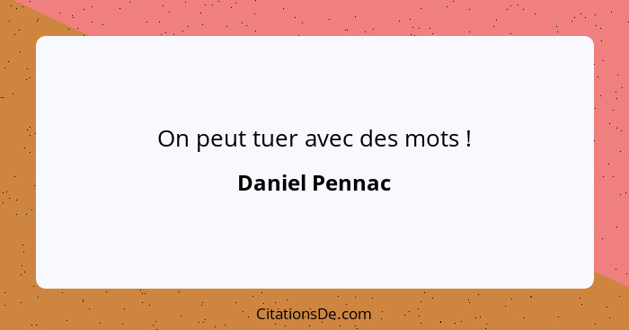 On peut tuer avec des mots !... - Daniel Pennac