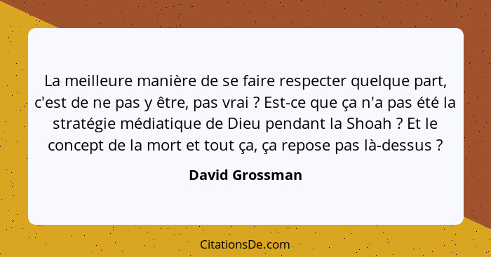 La meilleure manière de se faire respecter quelque part, c'est de ne pas y être, pas vrai ? Est-ce que ça n'a pas été la stratég... - David Grossman