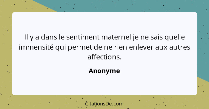 Il y a dans le sentiment maternel je ne sais quelle immensité qui permet de ne rien enlever aux autres affections.... - Anonyme