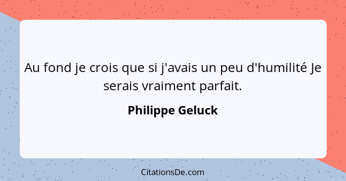 Au fond je crois que si j'avais un peu d'humilité Je serais vraiment parfait.... - Philippe Geluck