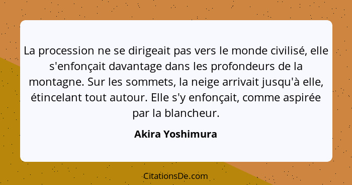 La procession ne se dirigeait pas vers le monde civilisé, elle s'enfonçait davantage dans les profondeurs de la montagne. Sur les so... - Akira Yoshimura