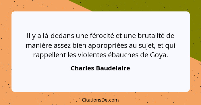 Il y a là-dedans une férocité et une brutalité de manière assez bien appropriées au sujet, et qui rappellent les violentes ébauch... - Charles Baudelaire