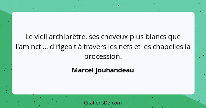 Le vieil archiprêtre, ses cheveux plus blancs que l'aminct ... dirigeait à travers les nefs et les chapelles la procession.... - Marcel Jouhandeau