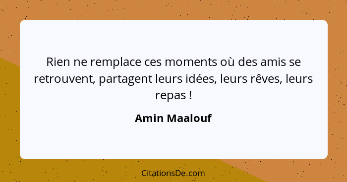 Rien ne remplace ces moments où des amis se retrouvent, partagent leurs idées, leurs rêves, leurs repas !... - Amin Maalouf