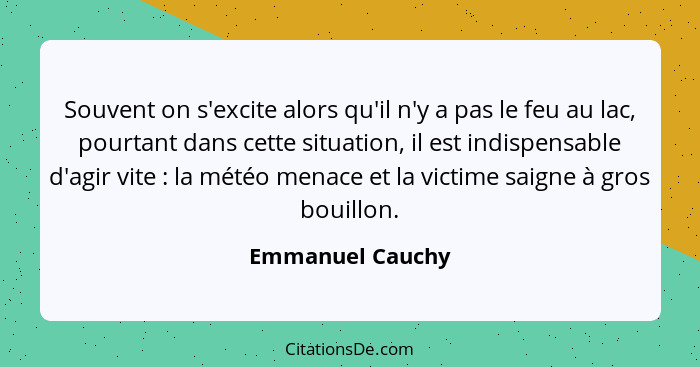 Souvent on s'excite alors qu'il n'y a pas le feu au lac, pourtant dans cette situation, il est indispensable d'agir vite : la m... - Emmanuel Cauchy