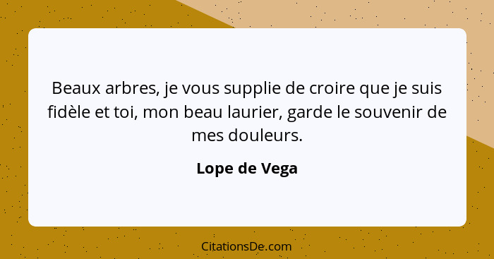 Beaux arbres, je vous supplie de croire que je suis fidèle et toi, mon beau laurier, garde le souvenir de mes douleurs.... - Lope de Vega