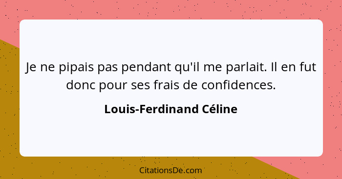 Je ne pipais pas pendant qu'il me parlait. Il en fut donc pour ses frais de confidences.... - Louis-Ferdinand Céline