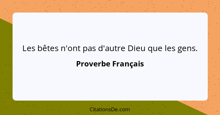 Les bêtes n'ont pas d'autre Dieu que les gens.... - Proverbe Français