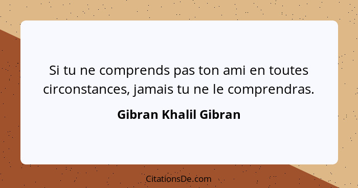 Si tu ne comprends pas ton ami en toutes circonstances, jamais tu ne le comprendras.... - Gibran Khalil Gibran