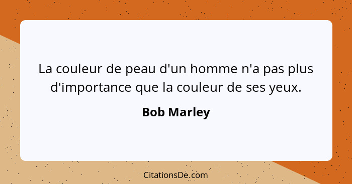 La couleur de peau d'un homme n'a pas plus d'importance que la couleur de ses yeux.... - Bob Marley