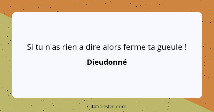 Si tu n'as rien a dire alors ferme ta gueule !... - Dieudonné