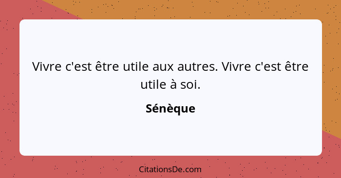 Vivre c'est être utile aux autres. Vivre c'est être utile à soi.... - Sénèque