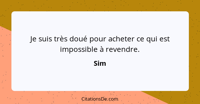 Je suis très doué pour acheter ce qui est impossible à revendre.... - Sim