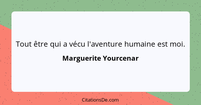 Tout être qui a vécu l'aventure humaine est moi.... - Marguerite Yourcenar