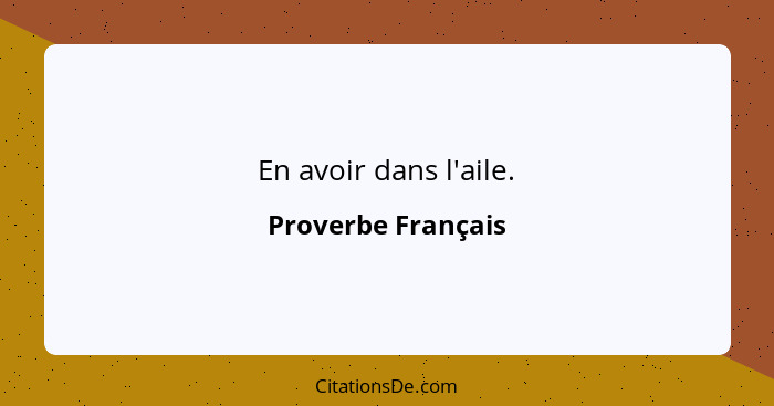 En avoir dans l'aile.... - Proverbe Français