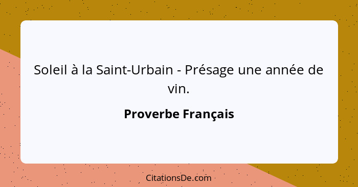 Soleil à la Saint-Urbain - Présage une année de vin.... - Proverbe Français