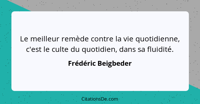 Le meilleur remède contre la vie quotidienne, c'est le culte du quotidien, dans sa fluidité.... - Frédéric Beigbeder
