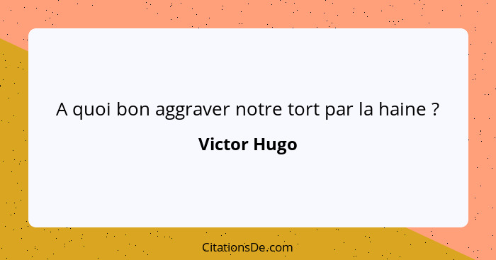 A quoi bon aggraver notre tort par la haine ?... - Victor Hugo