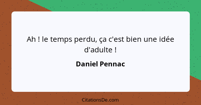 Ah ! le temps perdu, ça c'est bien une idée d'adulte !... - Daniel Pennac