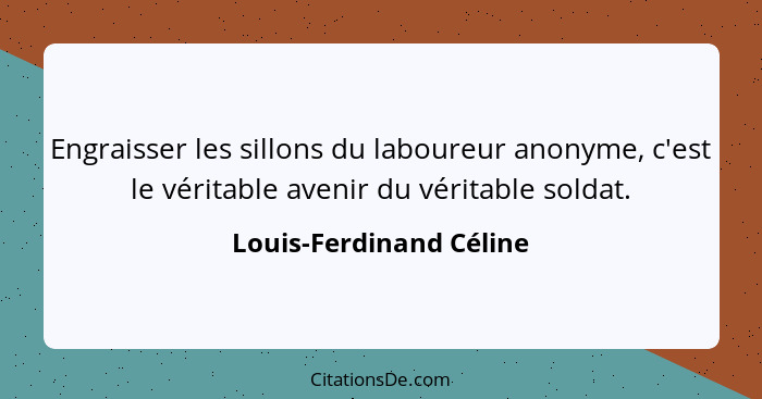 Engraisser les sillons du laboureur anonyme, c'est le véritable avenir du véritable soldat.... - Louis-Ferdinand Céline