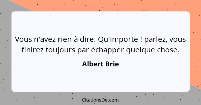 Vous n'avez rien à dire. Qu'importe ! parlez, vous finirez toujours par échapper quelque chose.... - Albert Brie