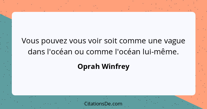 Vous pouvez vous voir soit comme une vague dans l'océan ou comme l'océan lui-même.... - Oprah Winfrey