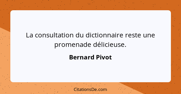 La consultation du dictionnaire reste une promenade délicieuse.... - Bernard Pivot