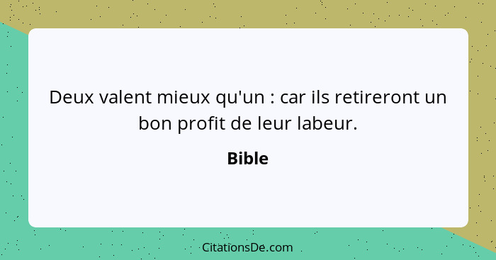 Deux valent mieux qu'un : car ils retireront un bon profit de leur labeur.... - Bible