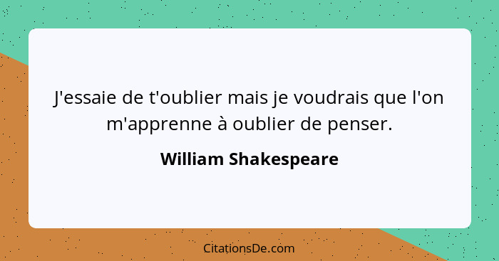 J'essaie de t'oublier mais je voudrais que l'on m'apprenne à oublier de penser.... - William Shakespeare