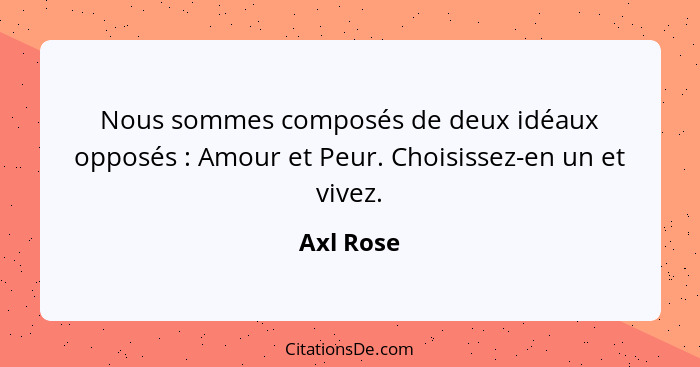 Nous sommes composés de deux idéaux opposés : Amour et Peur. Choisissez-en un et vivez.... - Axl Rose