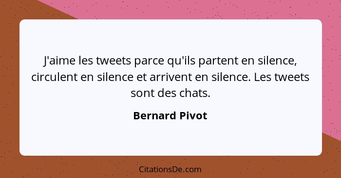 J'aime les tweets parce qu'ils partent en silence, circulent en silence et arrivent en silence. Les tweets sont des chats.... - Bernard Pivot