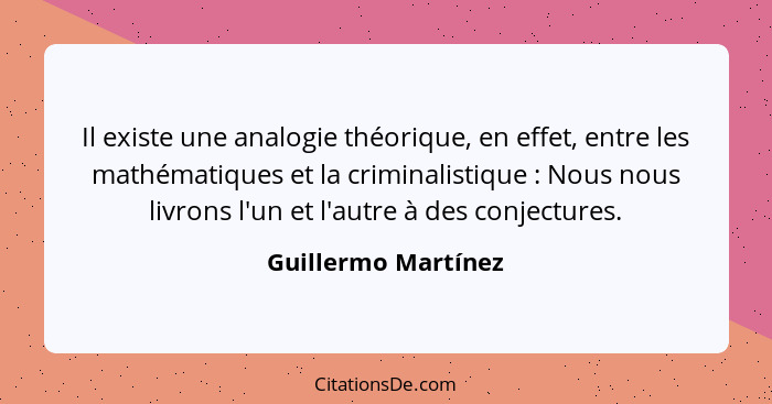 Il existe une analogie théorique, en effet, entre les mathématiques et la criminalistique : Nous nous livrons l'un et l'autr... - Guillermo Martínez