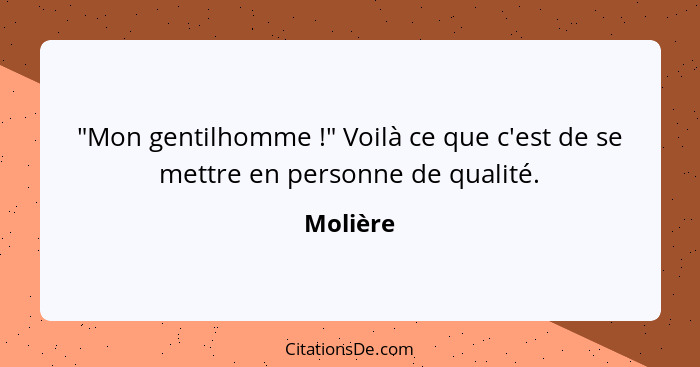 "Mon gentilhomme !" Voilà ce que c'est de se mettre en personne de qualité.... - Molière