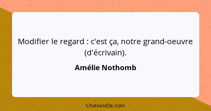 Modifier le regard : c'est ça, notre grand-oeuvre (d'écrivain).... - Amélie Nothomb