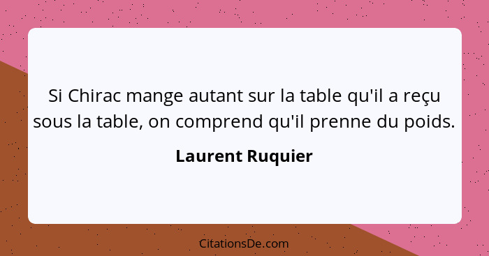 Si Chirac mange autant sur la table qu'il a reçu sous la table, on comprend qu'il prenne du poids.... - Laurent Ruquier