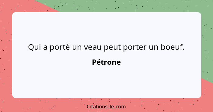 Qui a porté un veau peut porter un boeuf.... - Pétrone