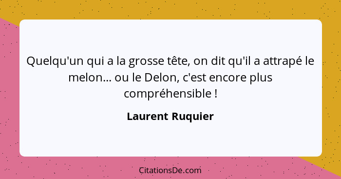 Quelqu'un qui a la grosse tête, on dit qu'il a attrapé le melon... ou le Delon, c'est encore plus compréhensible !... - Laurent Ruquier