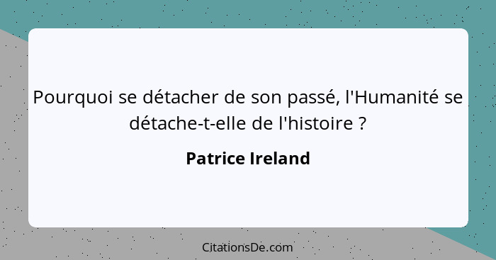 Pourquoi se détacher de son passé, l'Humanité se détache-t-elle de l'histoire ?... - Patrice Ireland