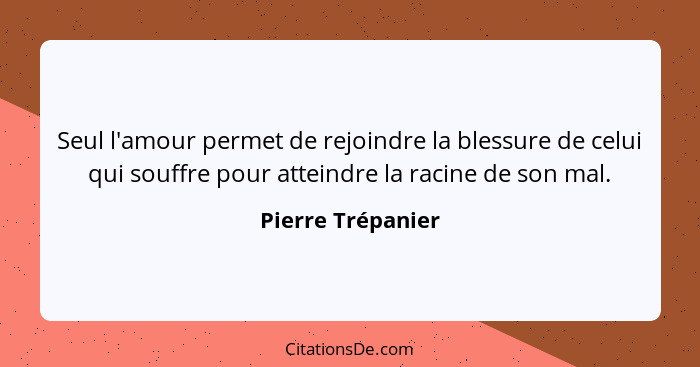 Seul l'amour permet de rejoindre la blessure de celui qui souffre pour atteindre la racine de son mal.... - Pierre Trépanier