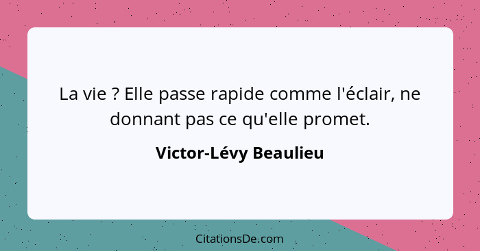 La vie ? Elle passe rapide comme l'éclair, ne donnant pas ce qu'elle promet.... - Victor-Lévy Beaulieu