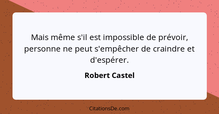 Mais même s'il est impossible de prévoir, personne ne peut s'empêcher de craindre et d'espérer.... - Robert Castel