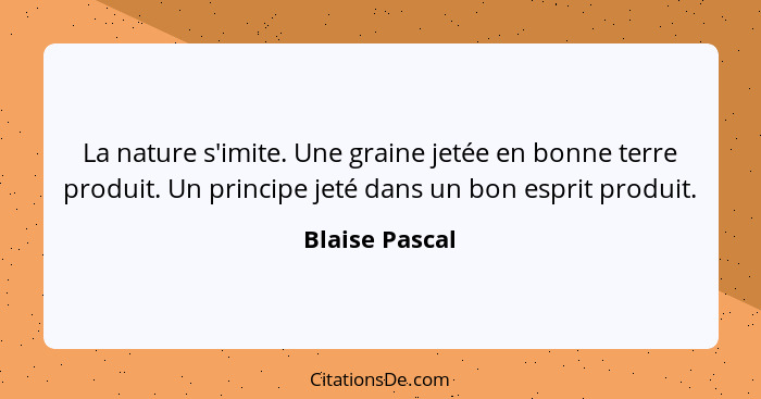 La nature s'imite. Une graine jetée en bonne terre produit. Un principe jeté dans un bon esprit produit.... - Blaise Pascal