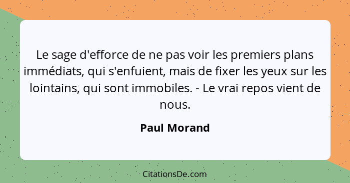 Le sage d'efforce de ne pas voir les premiers plans immédiats, qui s'enfuient, mais de fixer les yeux sur les lointains, qui sont immobi... - Paul Morand