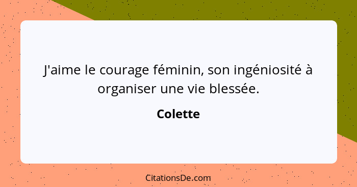 J'aime le courage féminin, son ingéniosité à organiser une vie blessée.... - Colette