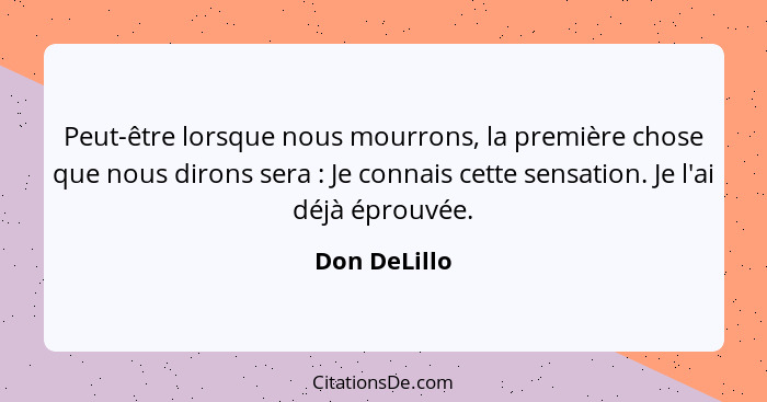 Peut-être lorsque nous mourrons, la première chose que nous dirons sera : Je connais cette sensation. Je l'ai déjà éprouvée.... - Don DeLillo