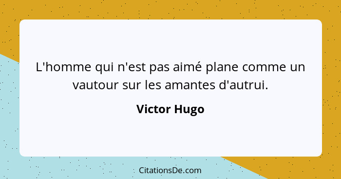 L'homme qui n'est pas aimé plane comme un vautour sur les amantes d'autrui.... - Victor Hugo