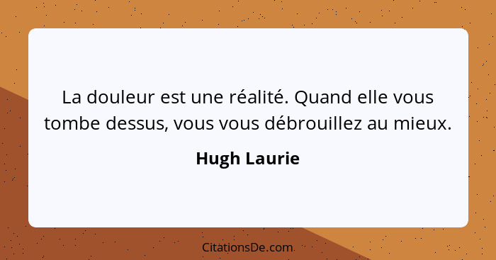 La douleur est une réalité. Quand elle vous tombe dessus, vous vous débrouillez au mieux.... - Hugh Laurie